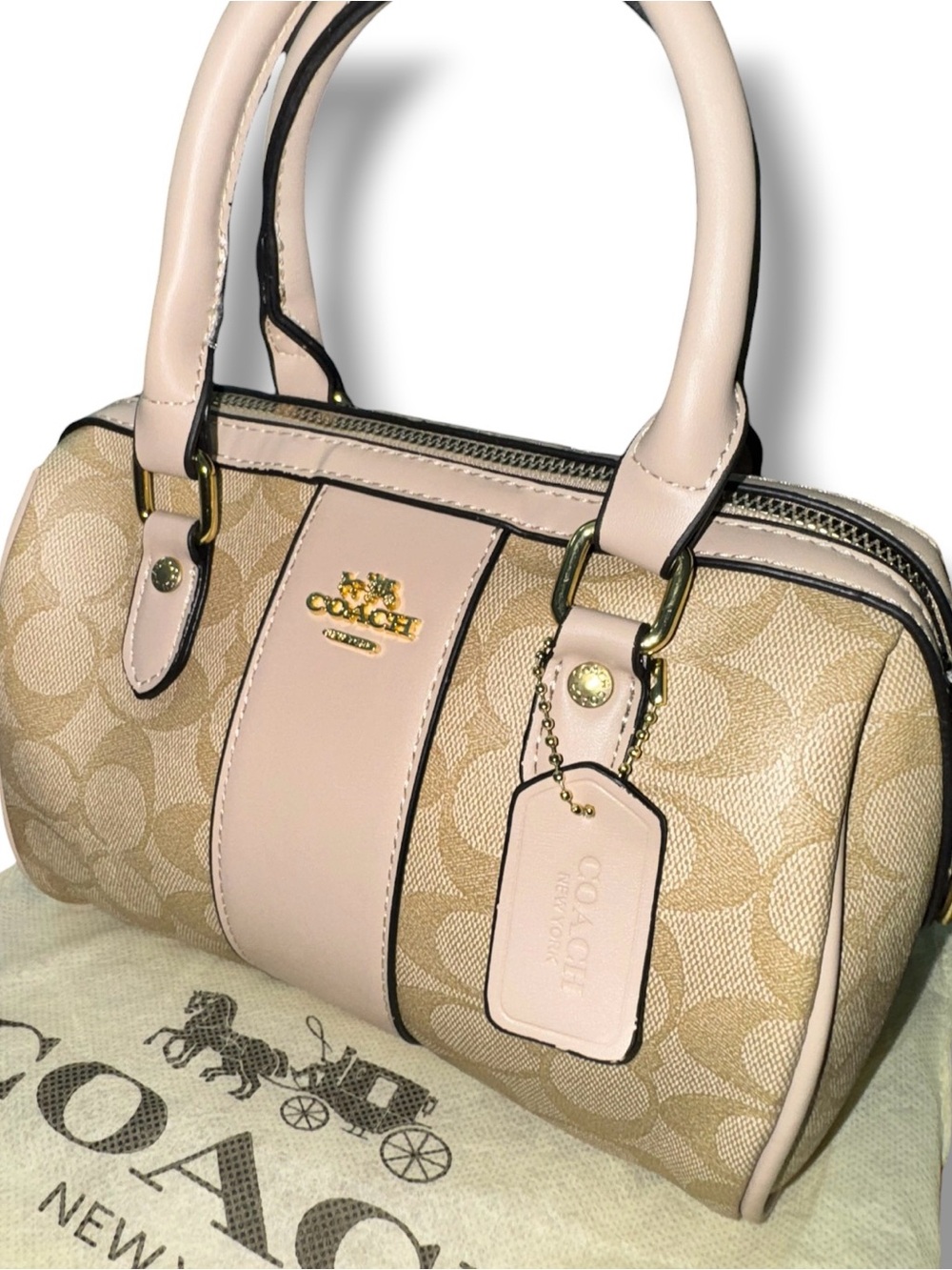 Coach Rowan Satchel Crossbody Signature Khaki Blush Pink Handbag New - Picture 3 of 5